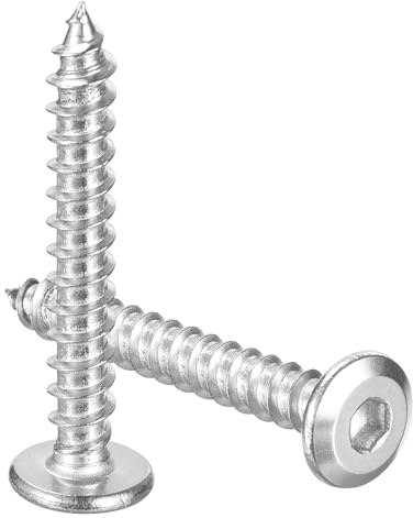 sourcing map M6 x 45mm (25 Pack) Flat Round Socket Head Screws, Stainless Steel Self Tapping Full Thread Hex Socket Cap Screws for Wood Furniture