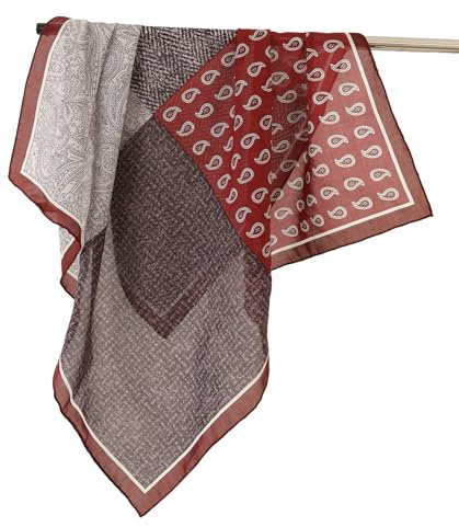 Prettystern Baumwolle & Seide Mix handrolliert 65/65 cm Damen Herren Sommer Frühling Seiden-halstuch Kopftuch Nickituch Paisley Dunkelrot SC25