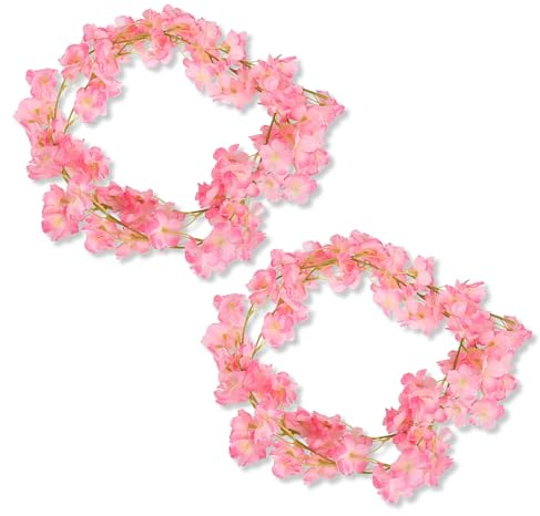 2 Stück Blumengirlande Künstlich,Rosa Deko Blumen Fahrradkorb Kirschblüten Girlande Kunstblumen Pink Künstliche Blumenranke Blumenkette Fahrrad Artificial Flower Garland Decoration,für Party Hochzeit