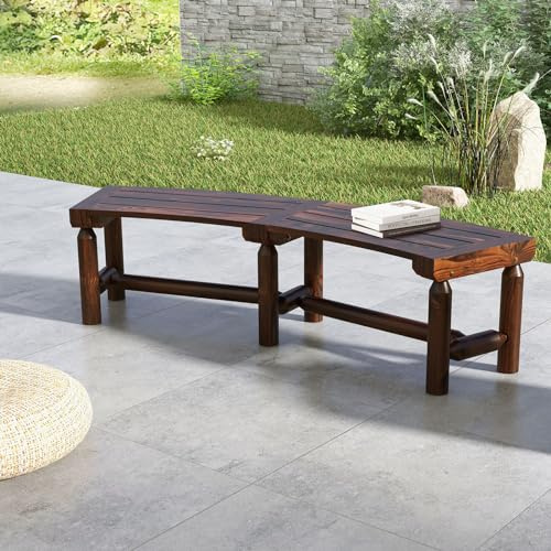 Gebogene Outdoor-Bank, karbonisiertes Holz, Feuerschalensitz, 322 kg Kapazität, rückenfrei, rustikale Gartenbank, halbrundes Design für Terrasse und Veranda