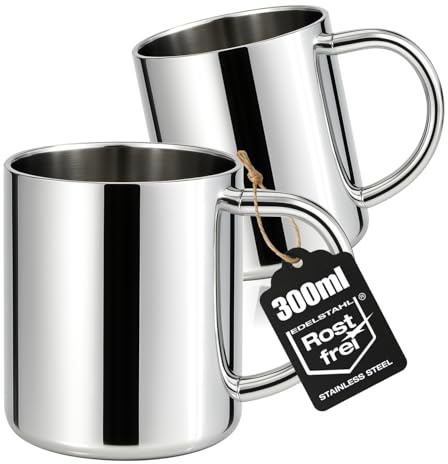 Wilhelm Sell® 2x Edelstahl Thermobecher 300 ml - isolierende Kaffeetassen & Trinkbecher - doppelwandig, BPA-frei & bruchsicher - ideal für Camping, Outdoor & Alltag (300ml - 2 Stück)