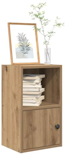 Ziaphsol Bibliothèque en chêne artisanal, 31 x 24 x 52 cm, en matériau dérivé du bois, petite étagère sur pied, avec porte, organisateur cube polyvalent pour livres, décoration et bureau, solution de