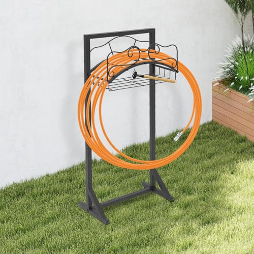 KKVUIIFF Supporto Per Tubo Da Giardino Autoportante In Ferro Nero, Conservazione Tubo Da Giardino Con Ripiano Per Attrezzi, Per Giardini, Cortili, Prati, Terrazze, 38 X 18 Cm
