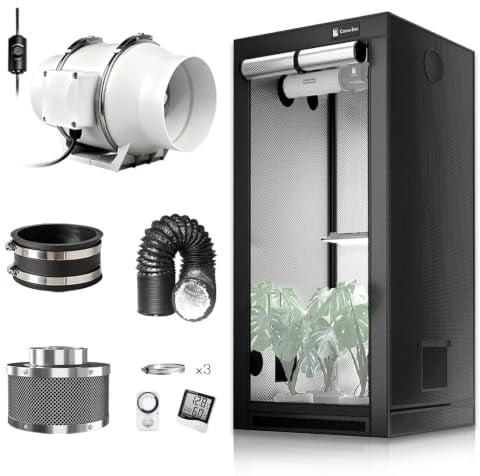 Cannobox Growzelt Komplettset Growzelt 90x90x180 cm und Regelbar Rohrventilator 100mm Set Belüftungssystem Aktivkohlefilter Indoor Grow Zelt Komplett Set für Hydrokulturen