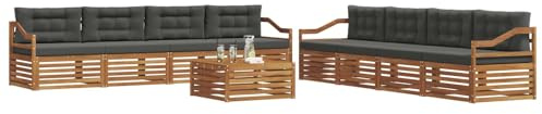 vidaXL Outdoor-Sofagarnitur mit Kissen 9 pcs Natur und Anthrazit, Moderne Lounge für draußen, Bequeme Gartenmöbel, Akazienholz-Sofa, wetterfeste Terrassen-Sitzgruppe
