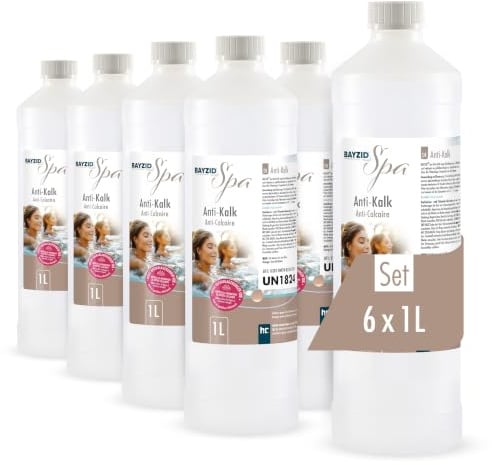 Bayzid® Spa Anti-Kalk 6 x 1 L – Flüssiger Belagsverhinderer für Whirlpools – Beugt Kalkablagerungen an Oberflächen, Düsen und Leitungen vor – Für die regelmäßige Wasserpflege