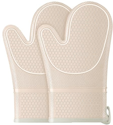 Ofenhandschuhe bis 260°C, rutschfeste Topfhandschuhe aus Silikon für Küche | Ofenhandschuhe Silikon, Topfhandschuhe hitzebeständig, doppelschichtige Kochhandschuhe für Küchenkochen, Dessertzubereitung