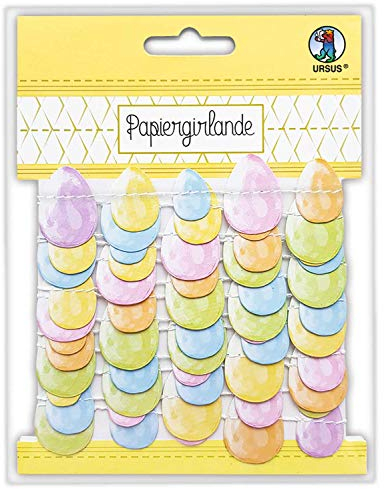 Ursus 56280000F - Papiergirlande Bunte Ostereier, 2,5 m lange Girlande aus Papier 300 g/qm, mit verschieden großen, beidseitig bedruckten Ostereiern