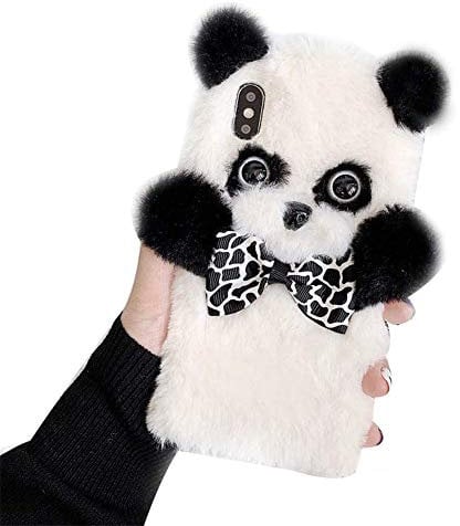 VooDirop IPLUS Soft Fur Case Compatible with iPhone 6 / 6s, Cute 3D Cartoon Panda Shape Design Plush Fluffy Warm Case Bumper Protective Cover (Panda-White, iPhone 6 / 6s)