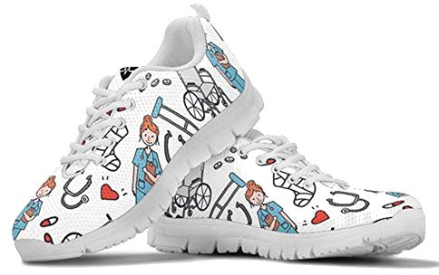 POLERO Zapatillas de Deporte para Mujer, Zapatos Deportivos con Cordones, Livianos para Caminar, Tenis y Correr, de Malla, Blanco, 37 EU