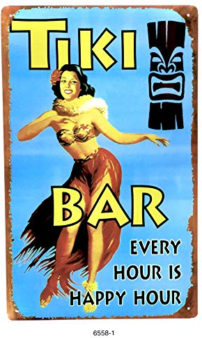 DiiliHiiri Tiki Bar 41,5x25x0,2cm — Retro Blechschild Dekoration für Zuhause Restaurant Bar Café Vintage-Stil Türschild Nostalgie Metallschild Tin Sign Pub Wanddeko Ideen 50er Jahre Stil