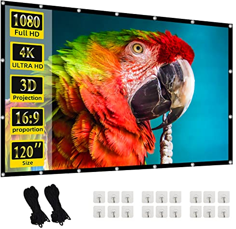 Écran de Projection, 120 Pouces 16:9 HD Pliable Écran de projecteur Portable pour cinéma Maison intérieur extérieur à Projection Double Face 265x149cm