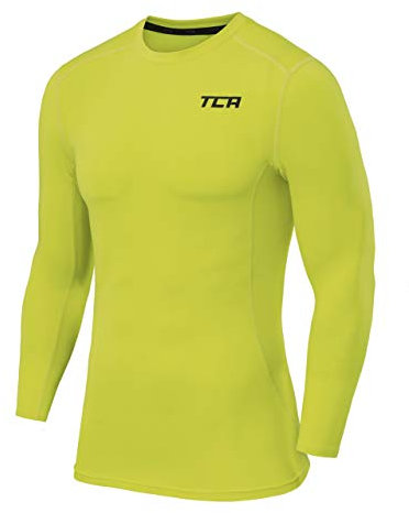 TCA Men Long Sleeve Compression Shirt, Athletic Workout Sports Undershirt Base Layer Top - Lime Punch, XL