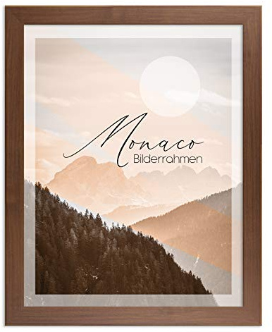 BIRAPA Monaco Bilderrahmen Holz 45x60 cm Nussbaum Dunkel - Wechselrahmen Bilderrahmen Plexiglas - für Fotos, Bilder & Poster