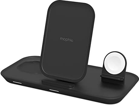 ZAGG mophie 3-in-1 Wireless Charging Stand, Up to 7.5W, Charge 3 devices, Compatible with iPhones, AirPods, Apple Watch, Qi-Enabled Devices, Black