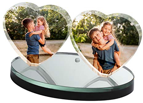IBLUELOVER Cadre Photo en Verre Personnalisé DIY Photo Lithographie Personnalisé Photo sur Verre Impression Image Objet Décoratif Maison Personnalisable Cadeau Famille Amoureux Noël Anniversaire