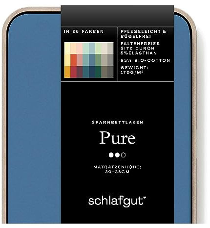 Schlafgut Pure Spannbettlaken 180x200cm bis 200x220cm - 95% Biobaumwolle, 5% Elasthan, Oeko-TEX Zertifiziert, Blue Mid, Matratzenhöhe bis 35cm