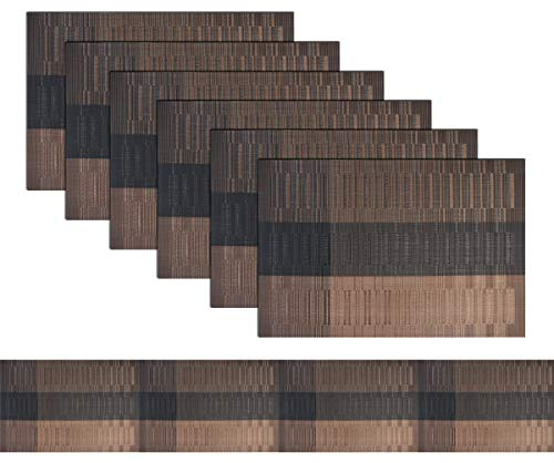 pigchcy Elegante Platzsets mit Passendem TischläUfer, Abwischbar Kunststoff Tischsets FüR Esstisch-Sets (6 Platzsets + 1 TischläUfer, Braun)