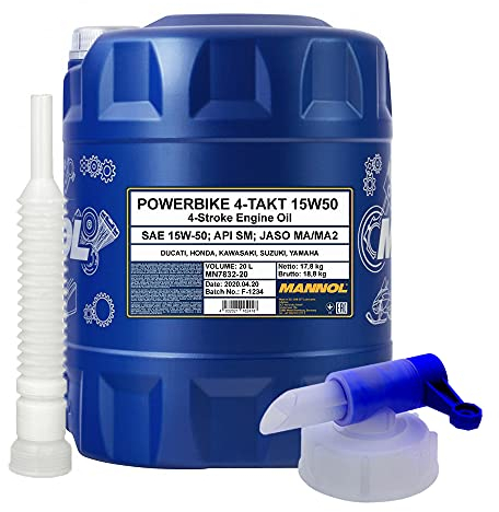 20l, MANNOL 7832 4-Takt Powerbike 15W-50 MA2 + Ausgießer + Zapfhahn