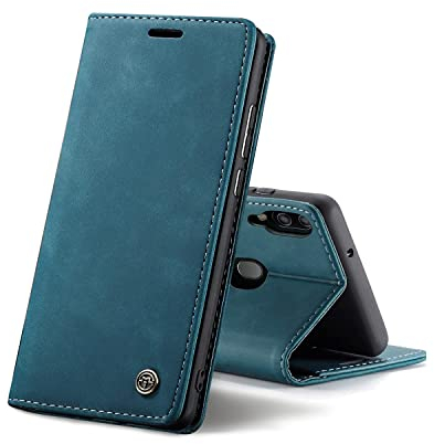 Chocoyi Schutzhülle aus Kunstleder für Samsung Galaxy A20E, Schutzhülle aus PU-Leder, Magnetverschluss, Kartenfächer, Standfunktion, Blau