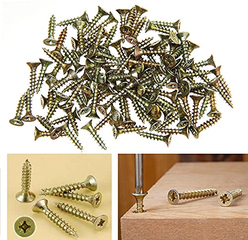 TERF® Mehrzweck-Schrauben, 2,5 x 16 mm, Pozi, flach, Doppel-Senkkopf, Zink, gelb, Schrauben für PVC, Holz, Spanplatten, MDF und andere ähnliche Typen, Schraubengröße 2,5 x 16 mm, 200 Stück