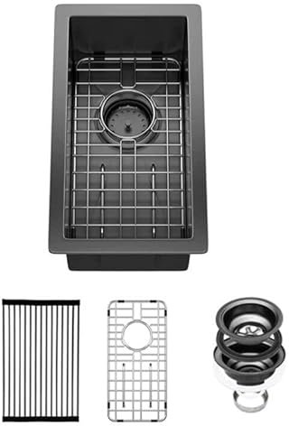 Sarlai 10 schwarze Barspüle, Unterbau, 25,4 x 45,7 cm, Gunmetal Black Edelstahl, 16 Gauge, Küche, Bar, Vorbereitung, Wohnmobil-Spülen, tiefe Einzelschüssel, ein Waschbecken
