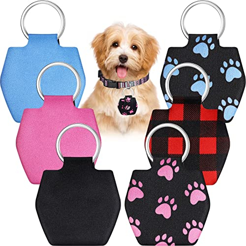 6 Stück Erkennungsmarken-Halter, tragbare Haustier-ID-Marke, geräuschlos, mit Ringen, leise, Erkennungsmarke, Tasche, Schutz für Hunde, Katzen, Haustiere (Pfotenstil)