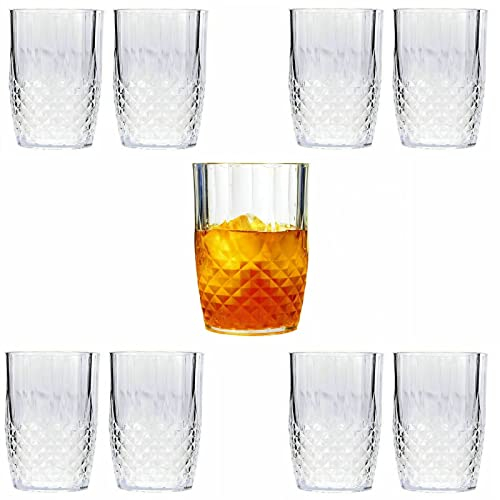 Faboer 6 x Vintage Clear Crystal Effect Plastic Glasses Drinking Picnic Garden Acrylic (Whiskey Glasses)