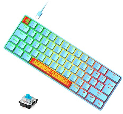 60% Gaming Keyboard with Blue Switch,Compact 62 Keys,18 LED Chroma RGB Backlit,Detachable USB Type-C,Extra Two Red Keycaps Mechanical Keyboard(Blue)