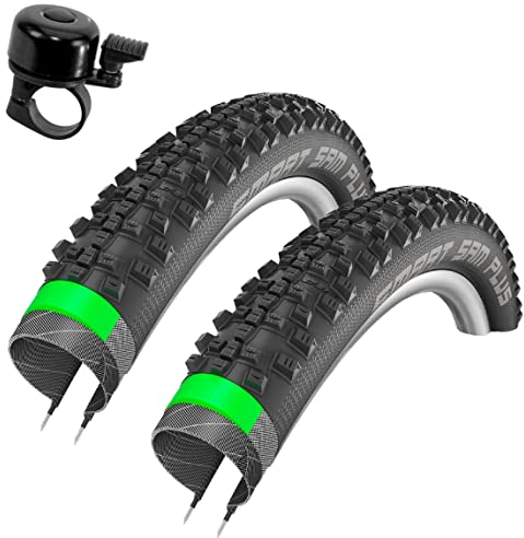 2 x Schwalbe SMART SAM Plus Performance Fahrradreifen DD GreenGuard Pannenschutz E-25 Fahrrad Decke Mantel 42-622 (28 x 1.60) inkl. Fahrradklingel