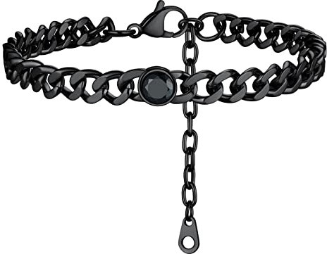 PROSTEEL Chaîne Cheville Femme Noir 22cm Gourmette de Pied Grosse 7mm Orné de Zircon Noir