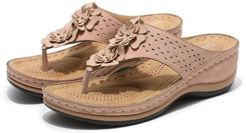 Sandali Infradito Ortopedici Donna Estive Tacco Basse Aperti Comfort con Fiori 2022 Scarpe da Passeggio Antiscivolo Ciabatte Mare Piscina Supporto Ad Ar Size:35EU