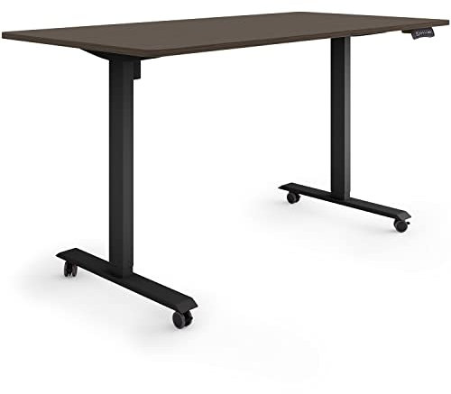 ESMART Germany ETX-121BE 160x80cm Ebenholz Dekor Ergonomischer Steh-Sitz-Schreibtisch auf Rollen Stufenlos elektrisch höhenverstellbar 78,5-128,5cm 3 x Memory USB Ladeport Aktivitätserinnerung