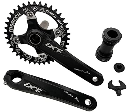 MSRECK Fahrrad-Kurbelarm-Set, Mountainbike, Kurbelarm-Set, 170 mm, 104 BCD mit Tretlager-Kit, Einzel-Kettenblatt für MTB, BMX, Rennrad, kompatibel mit Shimano, FSA, Gaint (Schwarz, 38T)