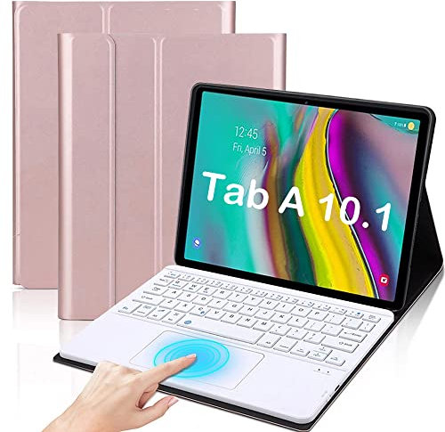 QYiiD Coque Clavier avec Touchpad pour Galaxy Tab A 10.1 2019 SM-T510/T515, AZERTY Clavier Bluetooth Détachable avec Pavé Tactile, Coque Housse pour Tab A 10.1 2019,Noir
