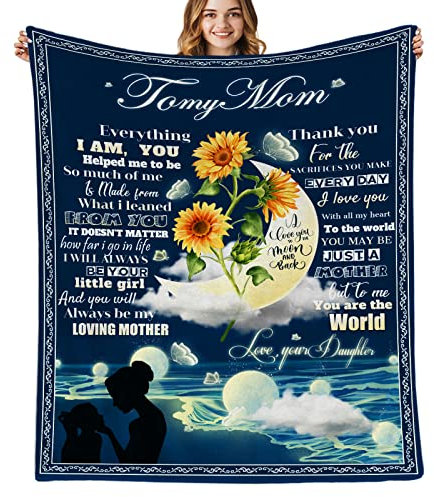 Bapcoku Geburtstagsgeschenk für Mutter von Tochter, tolles Geschenk für Mutter, einzigartig, Sonnenblumen-Flanell-Überwurf, Decken für Mutter, Geburtstag, Muttertag, 152,4 x 127 cm