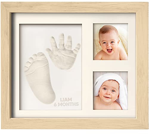 Baby Handabdruck und Fußabdruck Set - Gipsabdruck Baby Hand und Fuß für Neugeborene - Handabdruck Baby Bilderrahmen - Fußabdruck Baby Gipsabdruck Set - Baby Dusche Baby Abdruckset (Ash Wood)