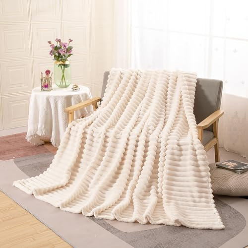 ENEN Couverture Plaid Canape Polaire Douce Flanelle Jeté de Canape Doux pour Chambre Sofa lit Fauteuil pour Adultes et Enfants (70x100cm, Beige)