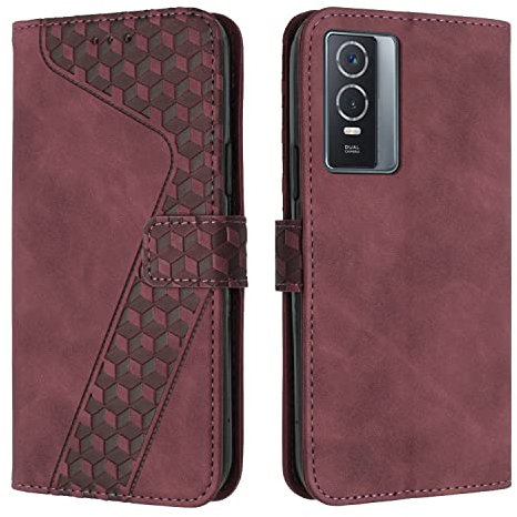 OKZone Coque pour Vivo Y76 5G/Y76S/Y74S, Etui Protection Housse Premium en Cuir PU Portefeuille Étui Téléphone [Fermoir Magnétique] [Fentes pour Cartes] Flip Case pour Vivo Y76 5G/Y76S/Y74S（Rouge