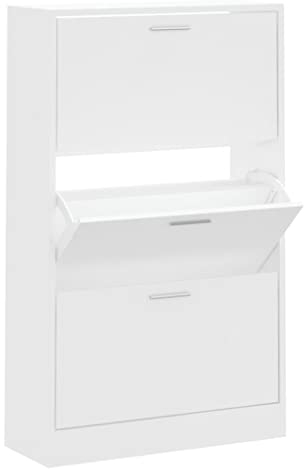 vidaXL Schuhschrank Schuhablage Schuhregal Schuhständer Schuhaufbewahrung Schuhkipper Kipper Schuhkommode Weiß 63x24x103cm Holzwerkstoff