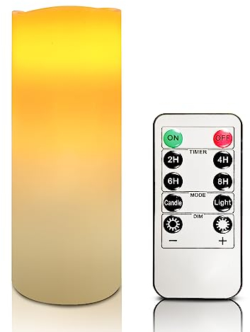 OSHINE LED Batterie Flammenlose Kerzen echteWachs flackernde Säulen schließen realistisch mit 24-Stunden-Timer-Funktion, Geschenk Dekoration für Party, Urlaub (D5.5cm,H15cm, Elfenbein)