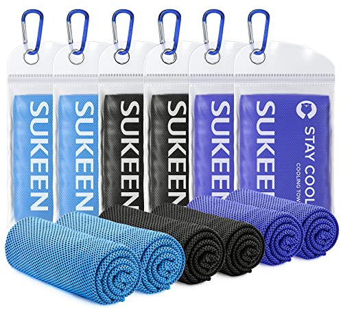 Sukeen Kühlendes Handtuch, 6er Set Kühlhandtuch Cool Towel, Gym Handtuch, Eishandtuch Kühltuch Hals, Kühlendes Handuch Mikrosfaser, Kühlendes Sporthandtuch für Yoga, Strand, Golf, Camping (100x30cm)