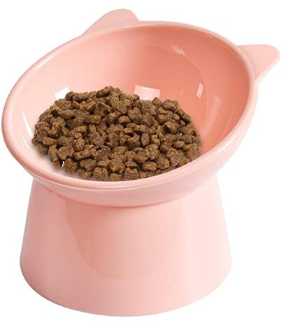 PW TOOLS Gamelle surélevée chat,bols chat surélevés inclinés en ABS,bols chat mignons en forme d'ours/d'oreille de chat,bol d'eau multicolore chat,chat d'intérieur petit chien