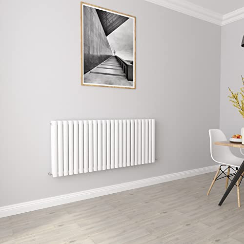 White Oval Radiators Horizontal Double Designer Radiator 600x1416mm Central Heating Radiators