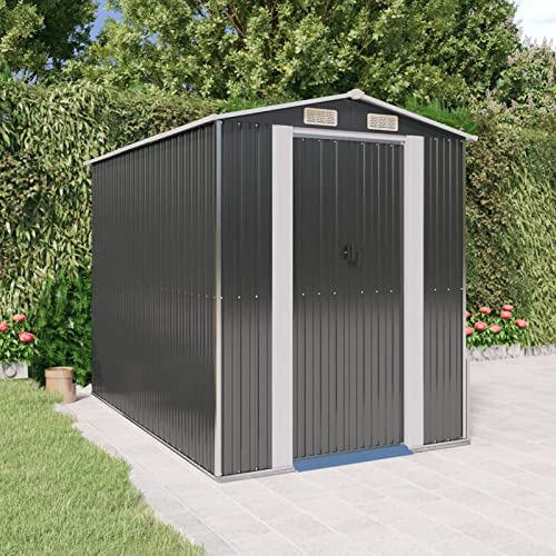 Homgoday Geräteschuppen Gerätehaus Garten Schuppen Gartenhaus mit Satteldach Metall Gerätehaus Geräteschrank für Garten Outdoor Anthrazit 192x274x223 cm Verzinkter Stahl