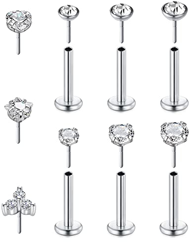 VF VFUN 18G 8mm Edelstahl Gewindelos Nasenstecker Drücken Sie Hinein Nasenpiercing Diamant CZ Lippenpiercing Labret Schmuck Monroe Cartilage Tragus Helix Ohrpiercing Medusa Piercing Schmuck