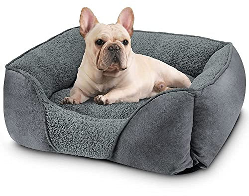 MIXJOY Small Dog Bed Pet Bed, Washable Grey Super Soft Puppy Beds Orthopedic Dog Bed with Anti-Slip Bottom, Rectangle Cat Bed for Dogs, Cats, Kittens and Puppies, 51×48×15 cm