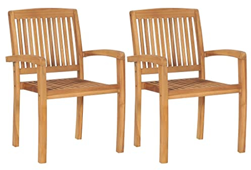 Gartenstuhl, stapelbar, Garten-Esszimmerstühle, 2 Stück, massives Teakholz, Material: Fein geschliffenes Teak-Hartholz mit wasserbasierter Oberfläche