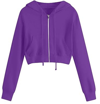 Ceboyel Zip Up Hoodies for Women Cropped Long Sleeve Sweatshirts Jackets Trendy Y2k Crop Tops Teen Girls Clothes 2023, J013-purple, XL
