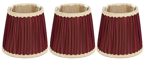 Firlar 3 Stück Moderner Lampenschirm, Kleiner Lampenschirm für Kronleuchter, E14-Lampenschirm aus Stoff, Weinrot, Moderner